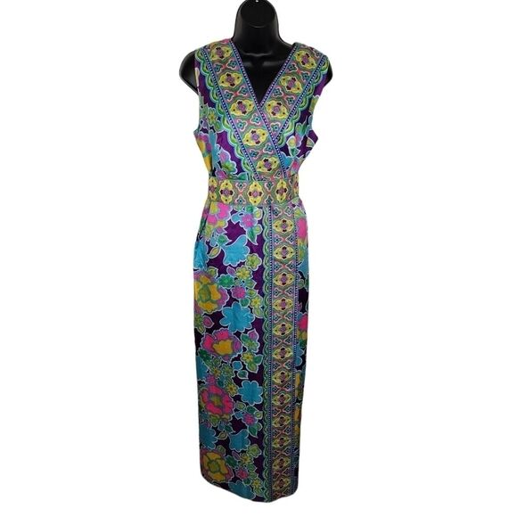 Vintage 60s 70s floral sleeveless maxi dress hippie boho M/L (18.5) - Picture 1 of 11